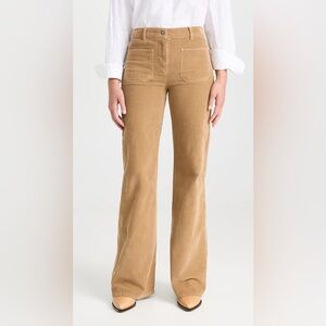 Nili Lotan Florence Corduroy Pants High Waist Flare Patch Pocket Tan Size 10
